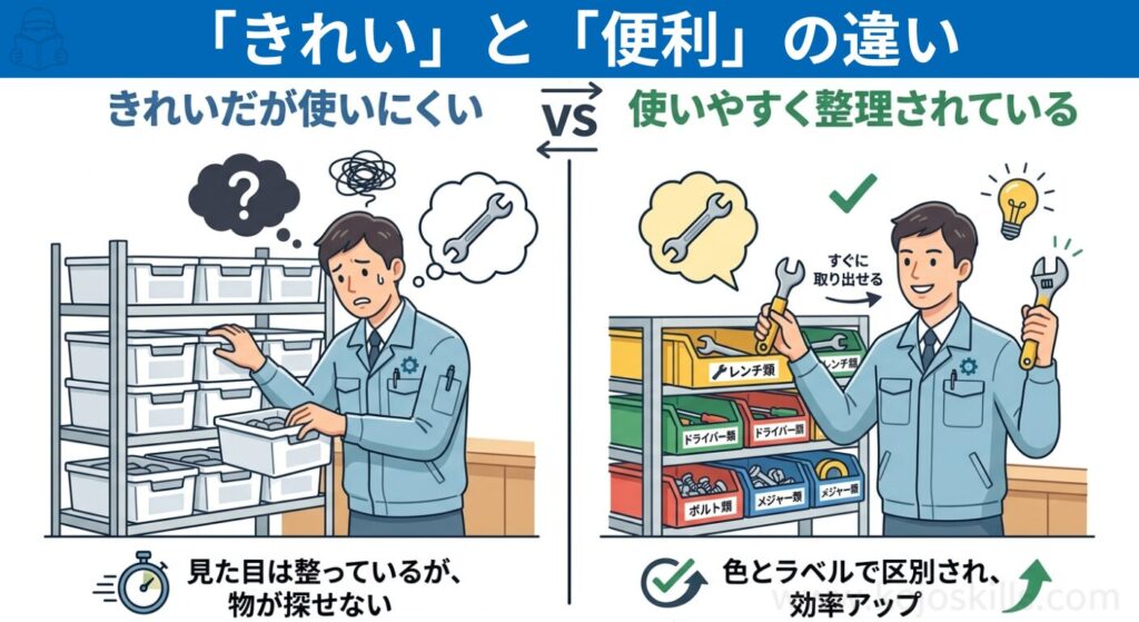 整理されているが使いにくい状態と、使いやすく整理された状態の比較図